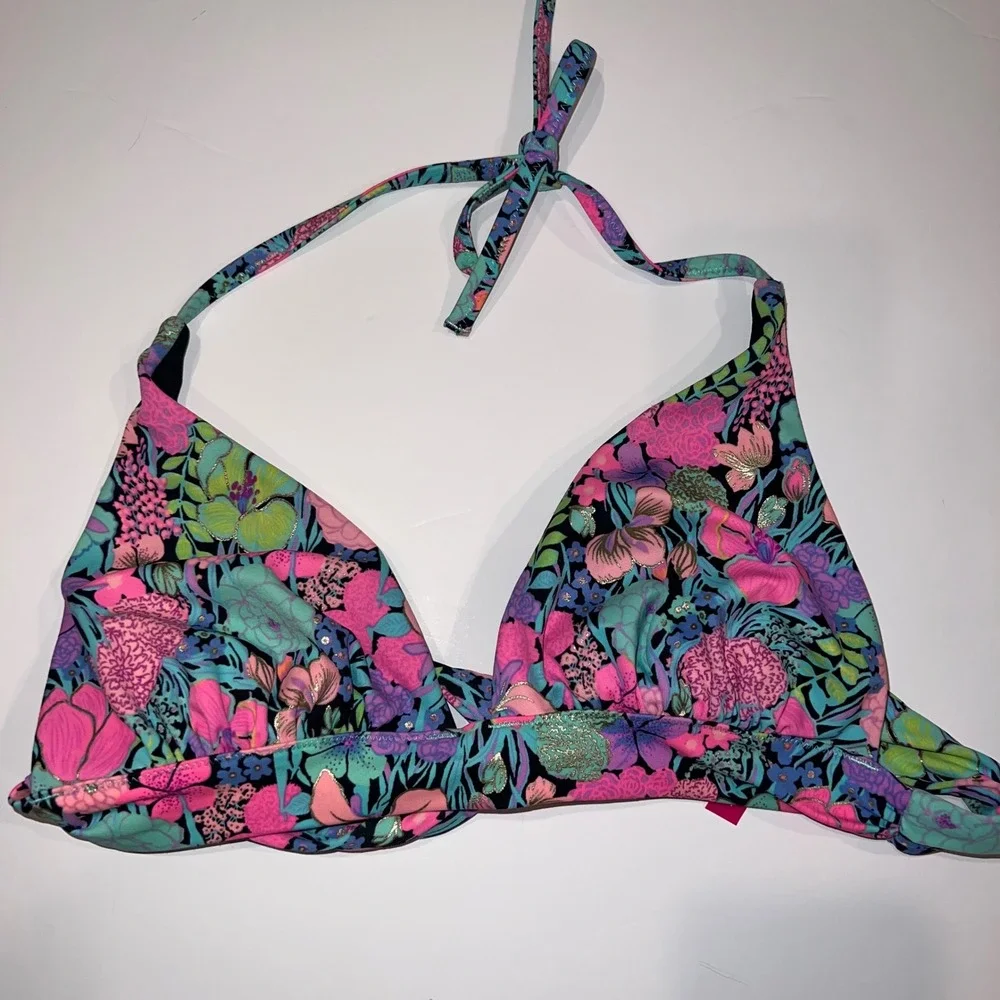 Victoria's Secret Bikini Top Womens M Multicolor Floral Halter Sequin